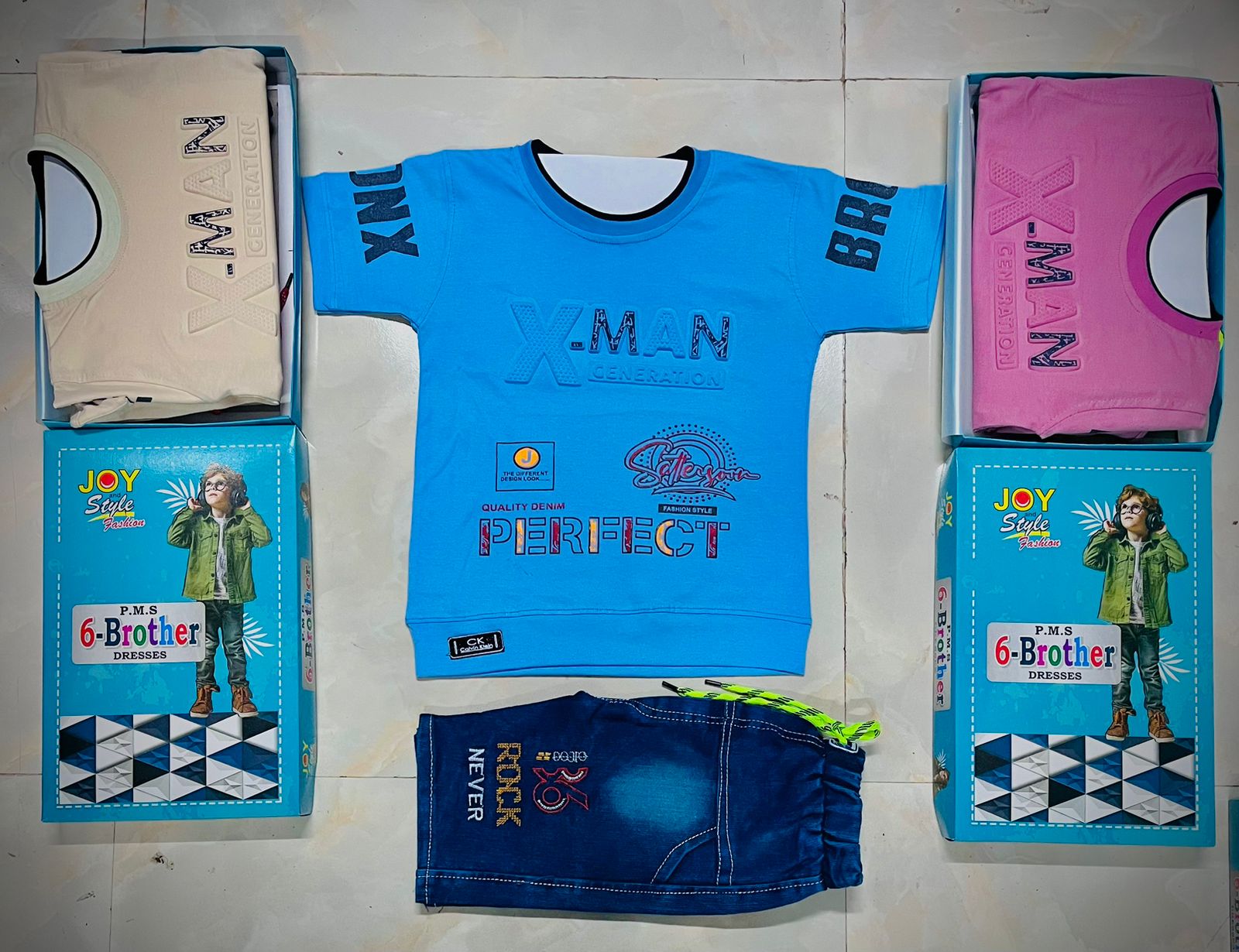 Generation Printed T-Shirt with Rock Denim Shorts Set of 6 pieces